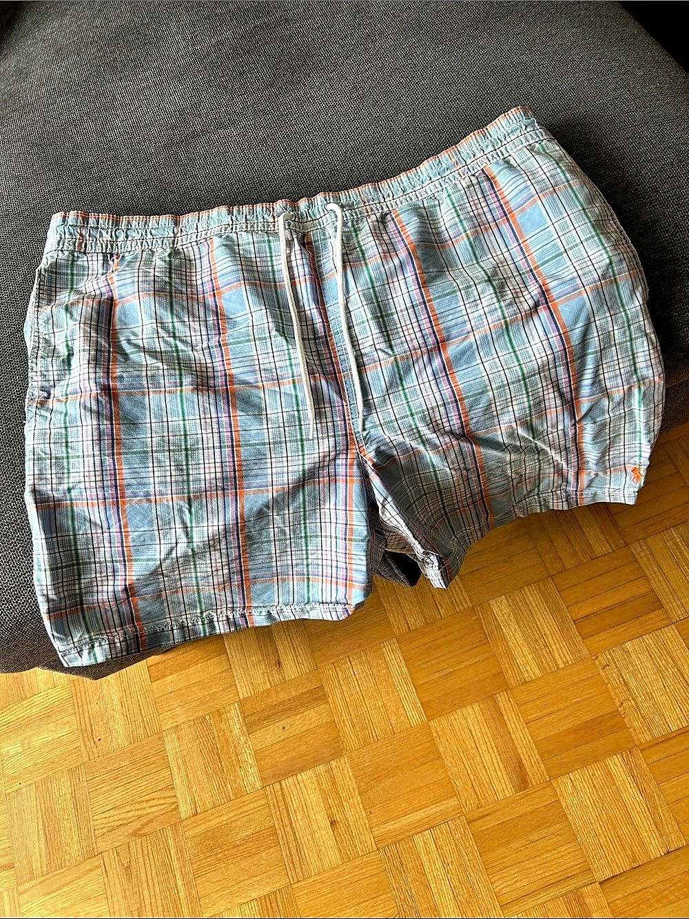 Polo by Ralph Lauren Plaid Swim Trunks in Blue Size Large Like New